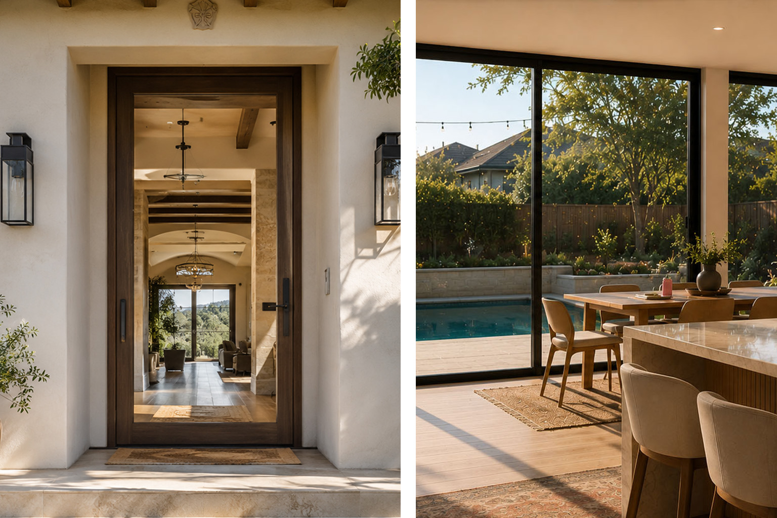 Glass doors in a clear viewing state