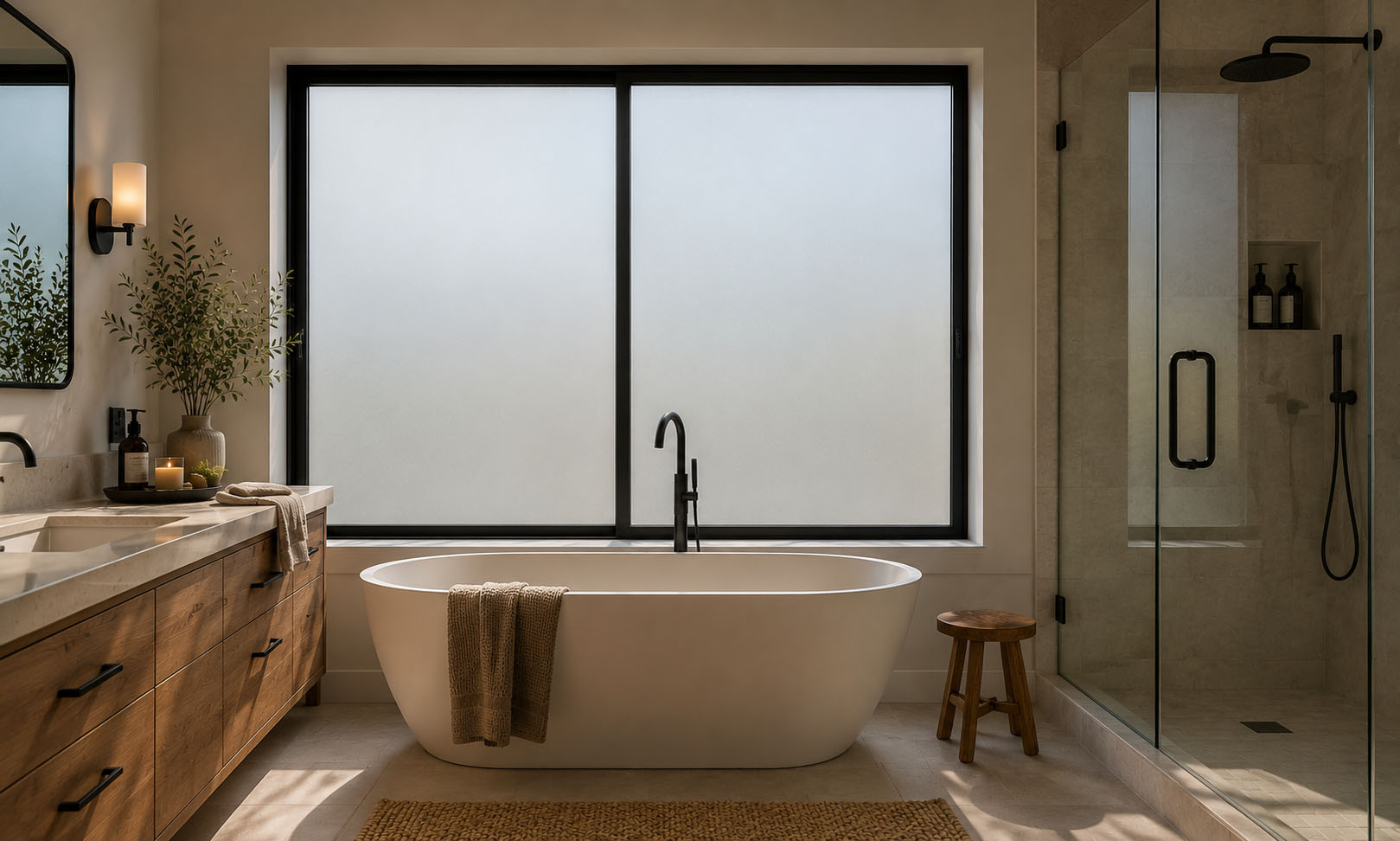 Residential glass and natural light, illustrating a smart film application